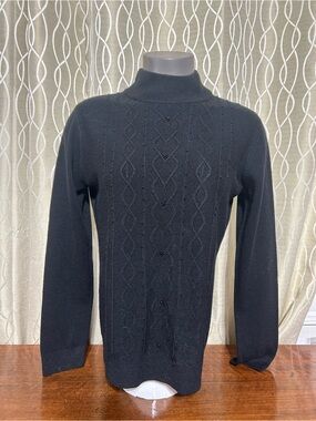 Women’s Black Mock Collar, Long Sleeve, Cable Knit Sweater